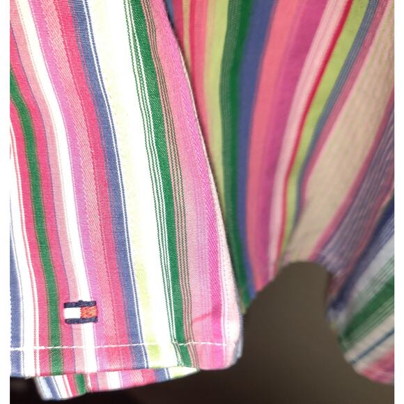 VTG Tommy Hilfiger Men's Shirt XL Striped Multicolor Rainbow Colors Cotton - Picture 6 of 16